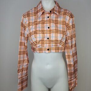 SHEIN Plaid Print Button Crop Top Size Small